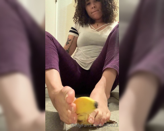 Natasha aka Vibez3 OnlyFans - Look at how amazing my long toes look wrapped around this banana it feels and sounds even better