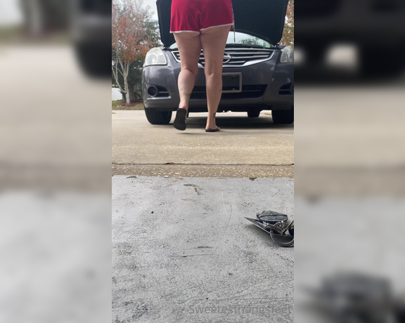 Goddess Rhonda aka Sweetesthangsfeet OnlyFans - Had to check the oil  thought maybe you all wanted to see  damn wind blew the phone over