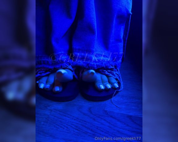 Greek Goddess Li aka Greekli77 OnlyFans - Up close and personal with blue neon lights on my white toes 2