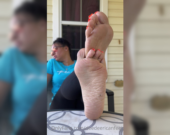 DeeDee aka Deedeericanfeet OnlyFans - On my porch ! Wit some teasing wrinkly soles for u!