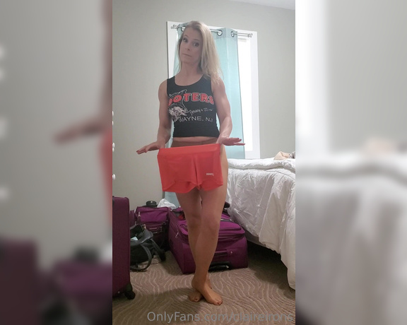 Claire Irons aka Claireirons OnlyFans - Can I squeeze into an XS pair of Hooters shorts Lets see!