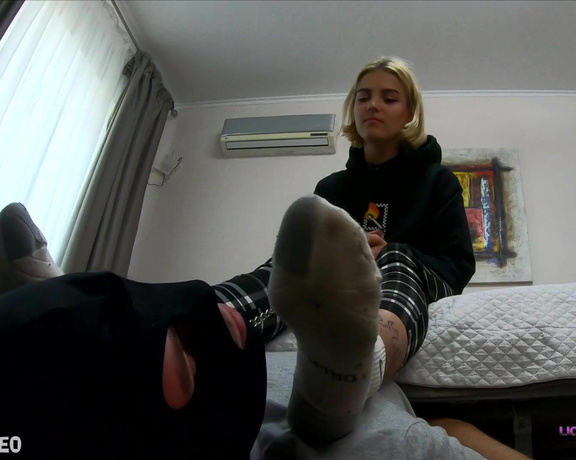 (Сlips4sale) - Licking Girls Feet - KARINA - Slave under the bed - Socks and foot domination